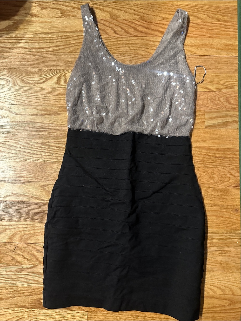 Express Silver Sequin Bodice Black Mini Dress